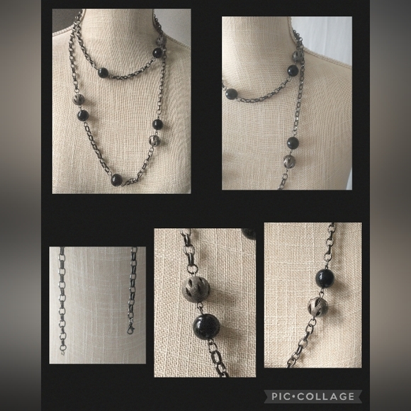 Vintage Gun Metal Black & Silver Necklace - Two Clasps, Many Options - Picture 9 of 9